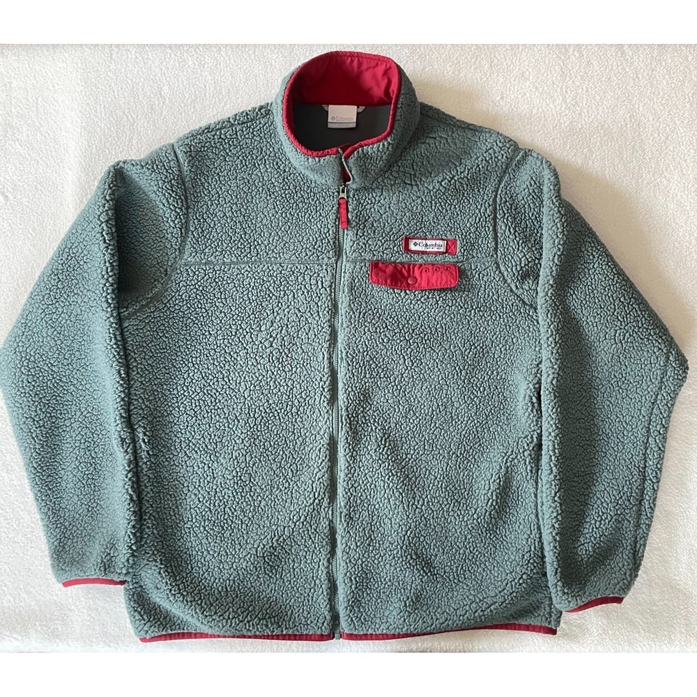 Columbia PFG Sherpa Fleece‎ Deep Pile Jacket Womens Large Blue Fishing Cabincore